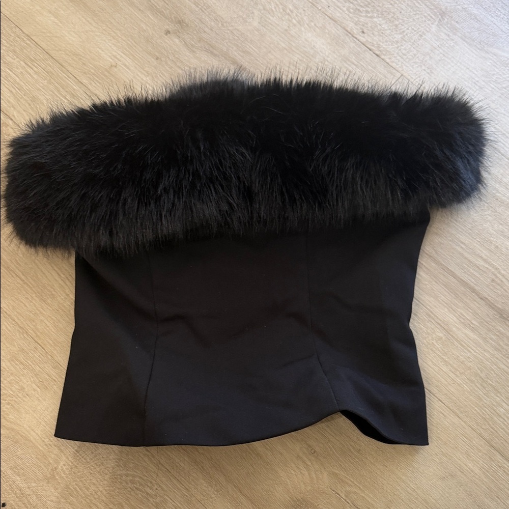 H&M Black Off-Shoulder Top with Faux Fur Trim